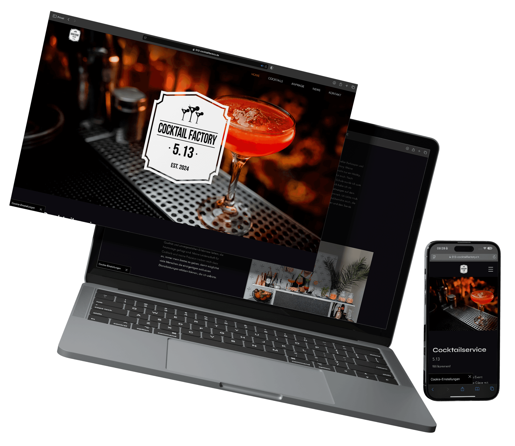 Website-Mockup: 5.13 Cocktail Factory